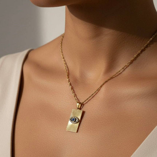 Collier avec œil protecteur acier inoxydable "Plaqué or 18 carats"