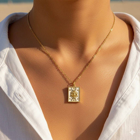 Serenity Pearl Protector - Collier Céleste acier inoxydable "Plaqué or 18 carats"