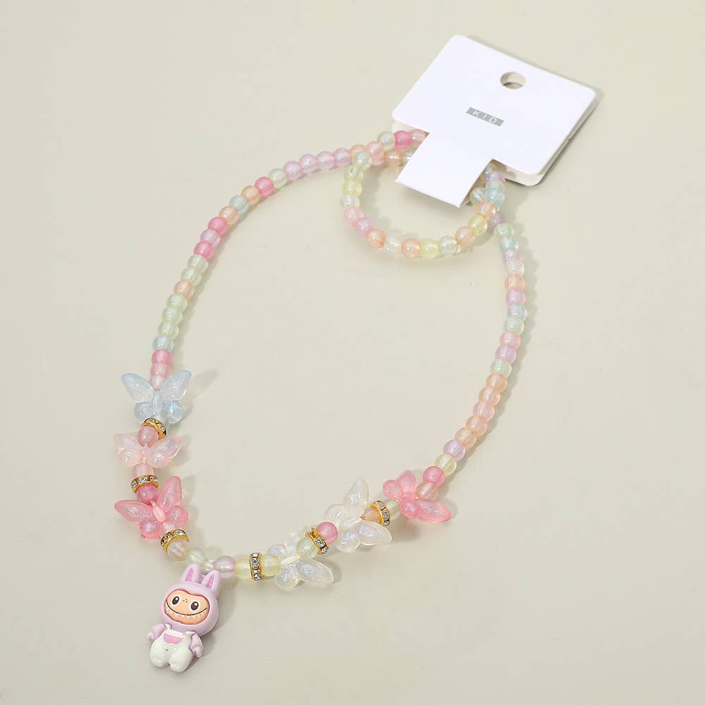 Ensemble de bijoux pour enfants Monster Pendentif Papillon avec perles