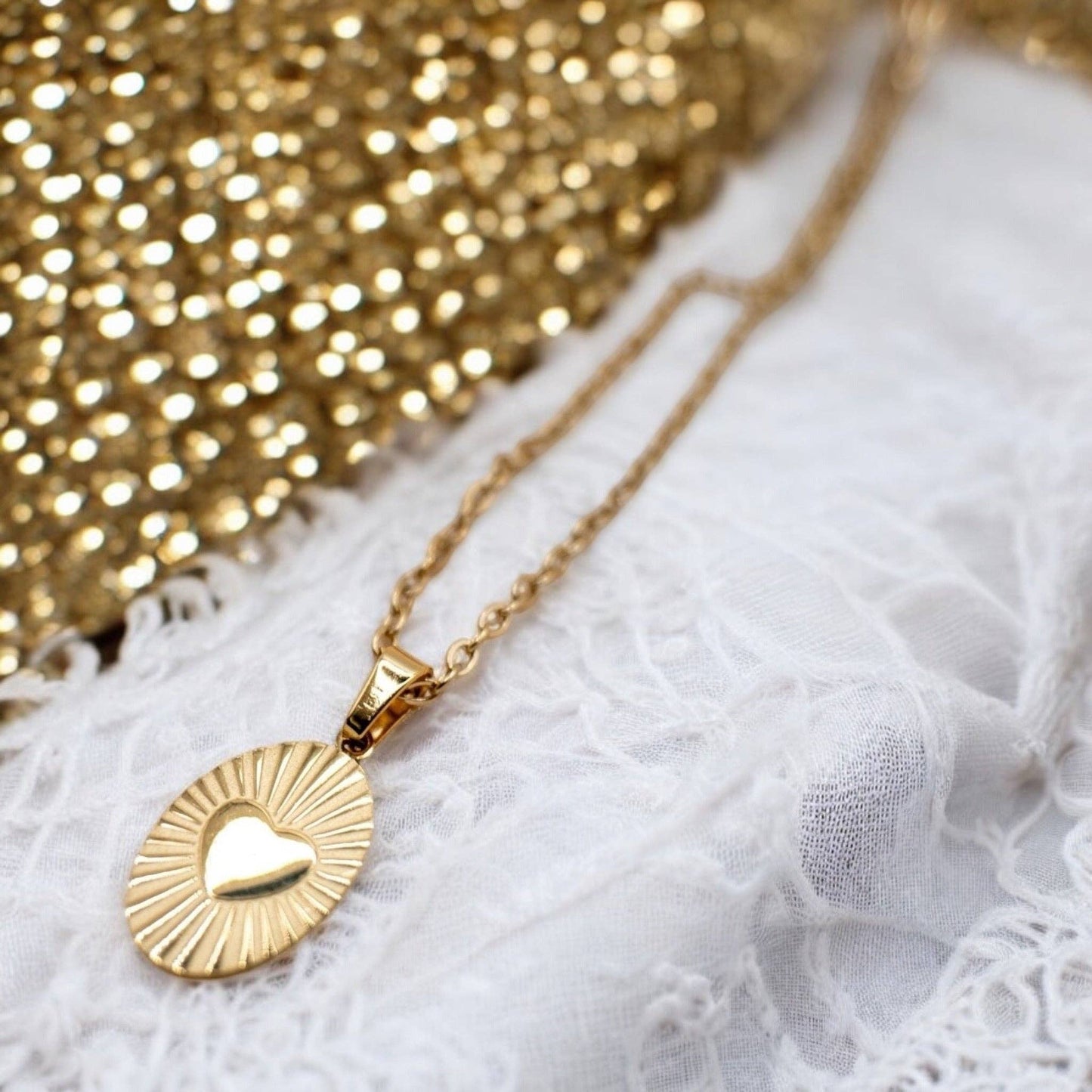 Collier avec pendentif cœur - Acier inoxydable plaqué or 18k