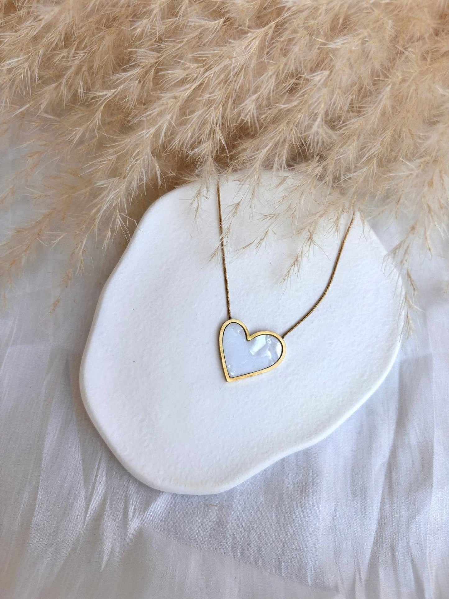 Collier cœur à cœur acier inoxydable "Plaqué or 18 carats" Blanc