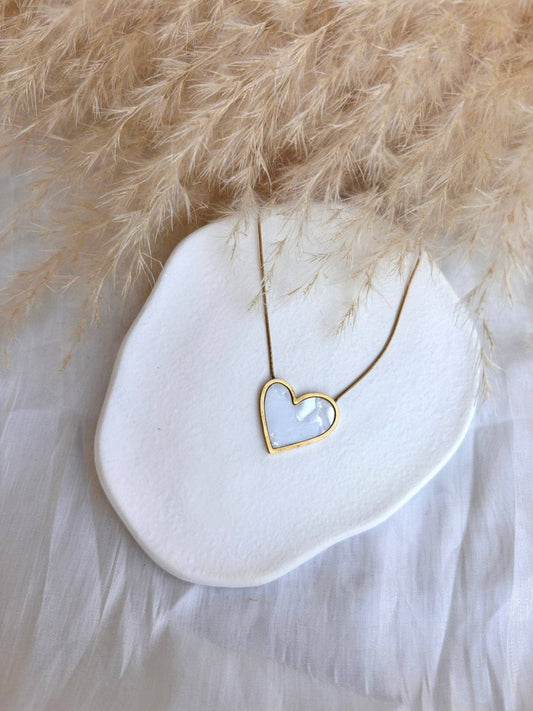 Collier cœur à cœur acier inoxydable "Plaqué or 18 carats" Blanc