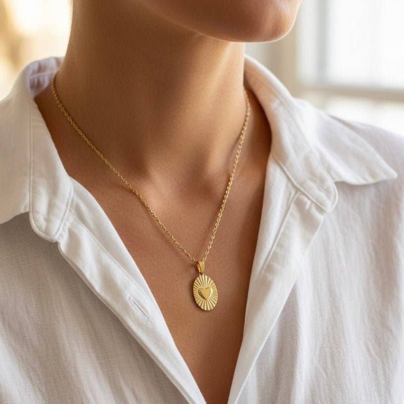 Collier avec pendentif cœur - Acier inoxydable plaqué or 18k