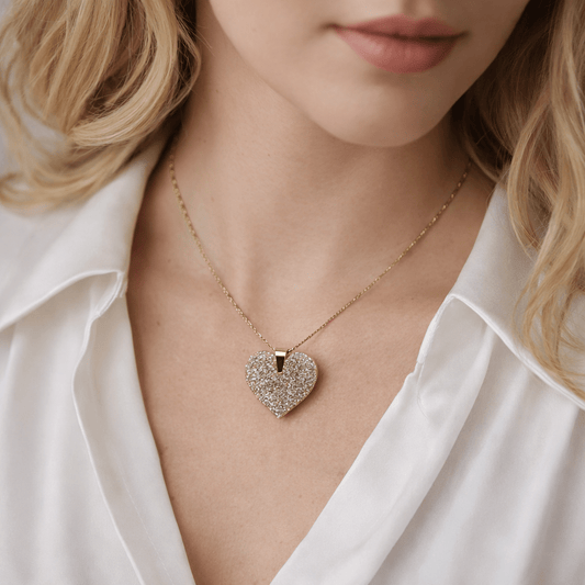 Collier cœur holographique acier inoxydable "Plaqué or 18 carats"