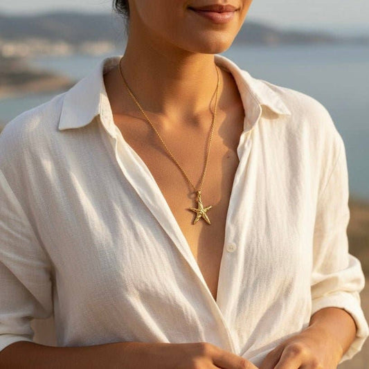 Collier Étoile de Mer acier inoxydable "Plaqué or 18 carats"