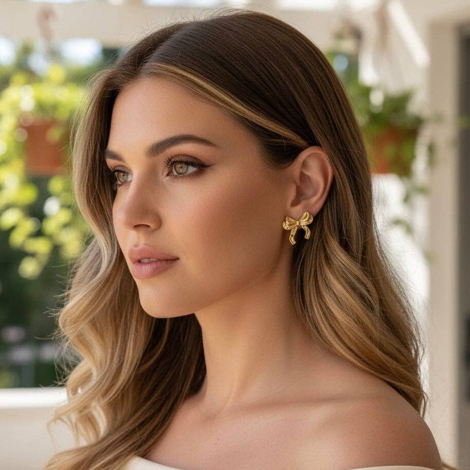 Boucles d'oreilles Clou Nœud Acier inoxydable plaqué or