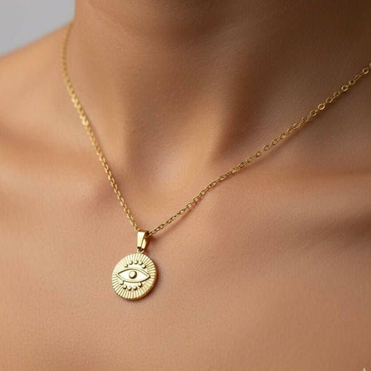 Collier œil du diable acier inoxydable "Plaqué or 18 carats"