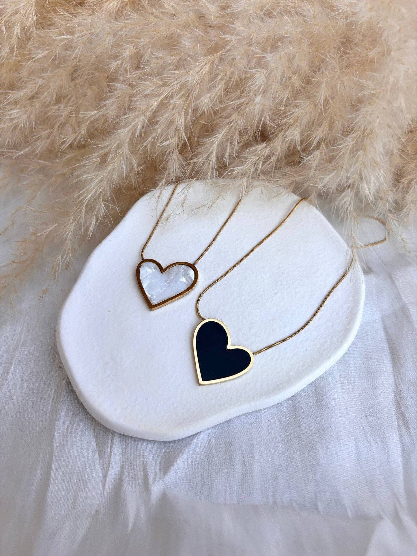 Collier cœur à cœur acier inoxydable "Plaqué or 18 carats" Blanc