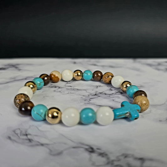 Bracelet Pierre Fine – Croix Turquoise & Mix de Pierres